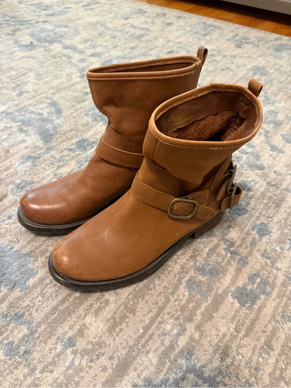 Lucky Brand Women's Tan Leather Ankle Boots with Buckle